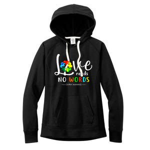 Love Needs No Words Autism Awareness Great Gift Women's Fleece Hoodie