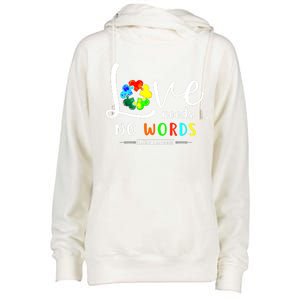 Love Needs No Words Autism Awareness Great Gift Womens Funnel Neck Pullover Hood