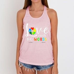 Love Needs No Words Autism Awareness Great Gift Women's Knotted Racerback Tank