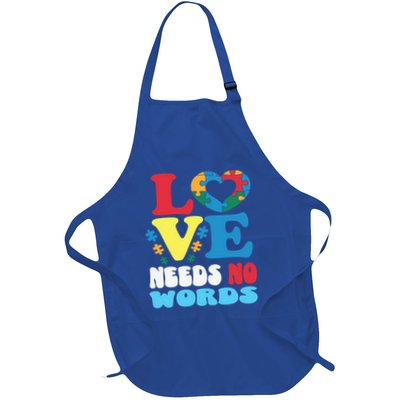 Love Needs No Words Autism Awareness Puzzle Neurodiversity Gift Full-Length Apron With Pockets