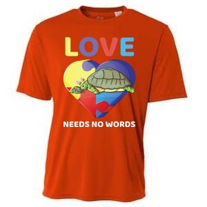 Love Needs No Words Autism Awareness Turtle Mom Gift Cute Great Gift Cooling Performance Crew T-Shirt