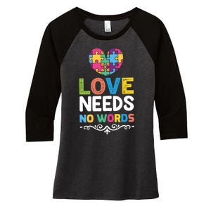 Love Needs No Words Women's Tri-Blend 3/4-Sleeve Raglan Shirt