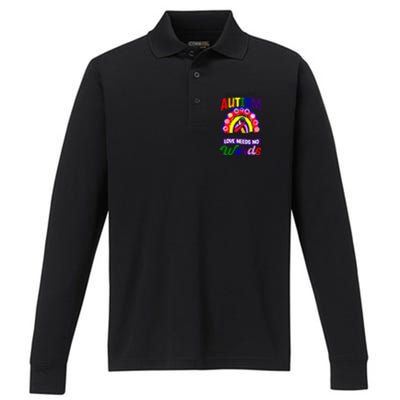 Love Needs No Words Design Autism Awareness Funny Gift Performance Long Sleeve Polo