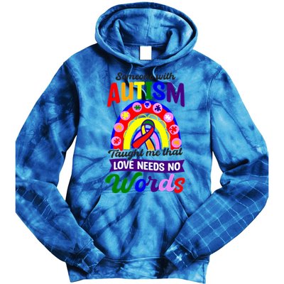 Love Needs No Words Design Autism Awareness Funny Gift Tie Dye Hoodie