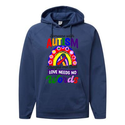 Love Needs No Words Design Autism Awareness Funny Gift Performance Fleece Hoodie