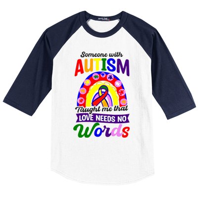 Love Needs No Words Design Autism Awareness Funny Gift Baseball Sleeve Shirt