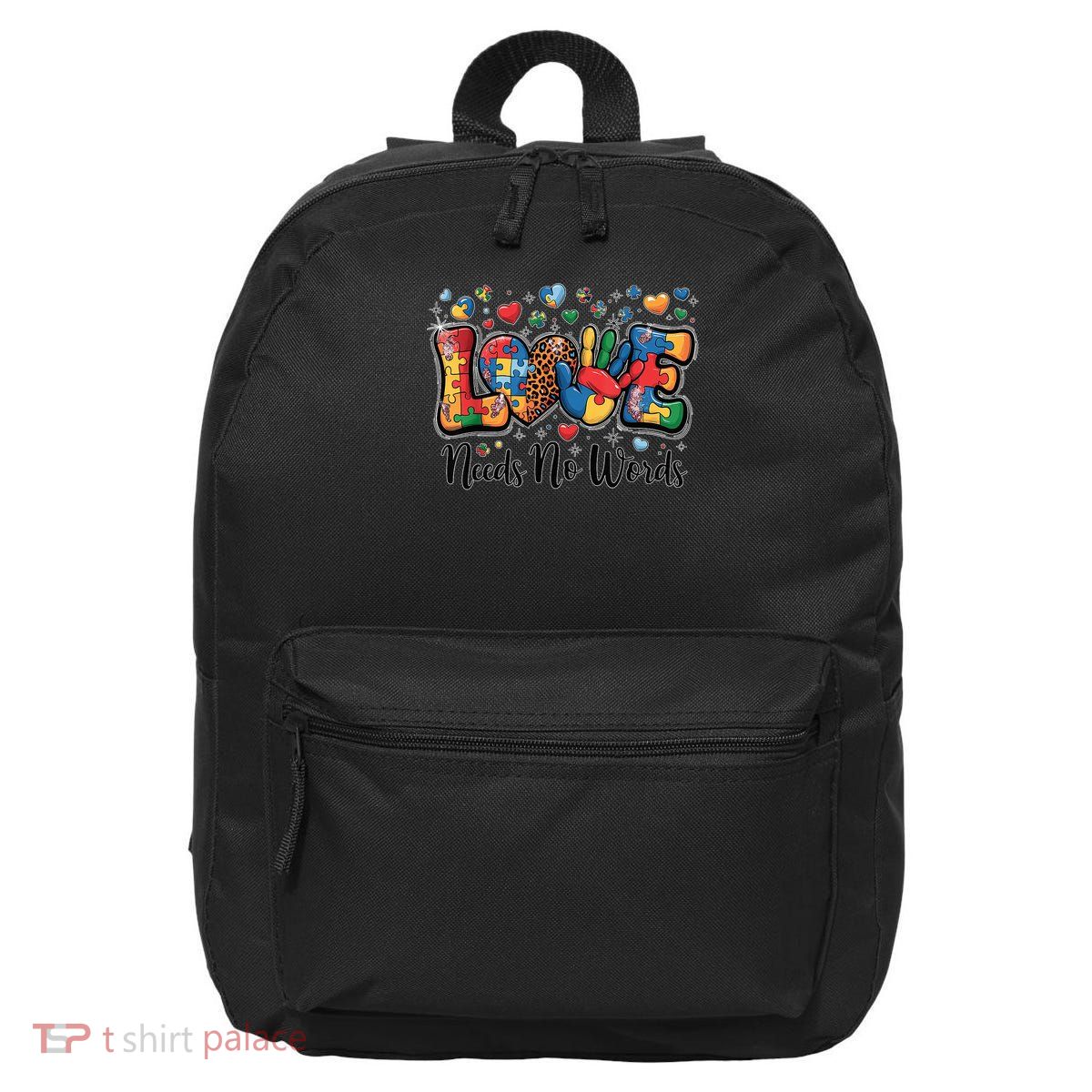 Love Needs No Words Autism Awareness Puzzle Hand Inclusion 16 in Basic Backpack