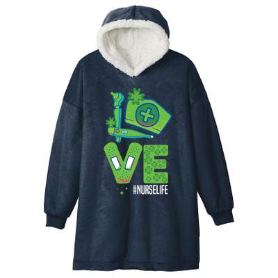 Love Nurse Nurselife Shamrock St Patricks Day St Paddys Day Gift Hooded Wearable Blanket