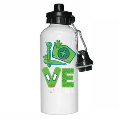 Love Nurse Nurselife Shamrock St Patricks Day St Paddys Day Gift Aluminum Water Bottle 