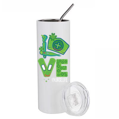 Love Nurse Nurselife Shamrock St Patricks Day St Paddys Day Gift Stainless Steel Tumbler