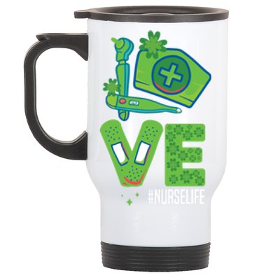 Love Nurse Nurselife Shamrock St Patricks Day St Paddys Day Gift Stainless Steel Travel Mug