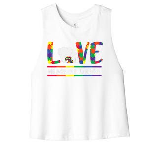 Love Need No Words Autism Awarenes Elephant Mom Son Cool Gift Women's Racerback Cropped Tank