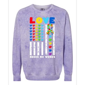 Love Needs No Words Us American Flag Autism Puzzle Autistic Gift Colorblast Crewneck Sweatshirt