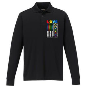 Love Needs No Words Us American Flag Autism Puzzle Autistic Gift Performance Long Sleeve Polo