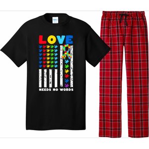 Love Needs No Words Us American Flag Autism Puzzle Autistic Gift Pajama Set