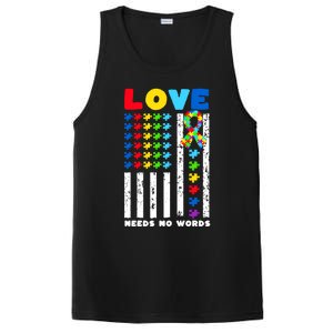 Love Needs No Words Us American Flag Autism Puzzle Autistic Gift PosiCharge Competitor Tank