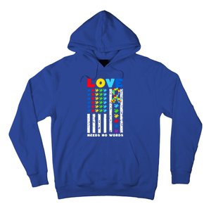 Love Needs No Words Us American Flag Autism Puzzle Autistic Gift Hoodie