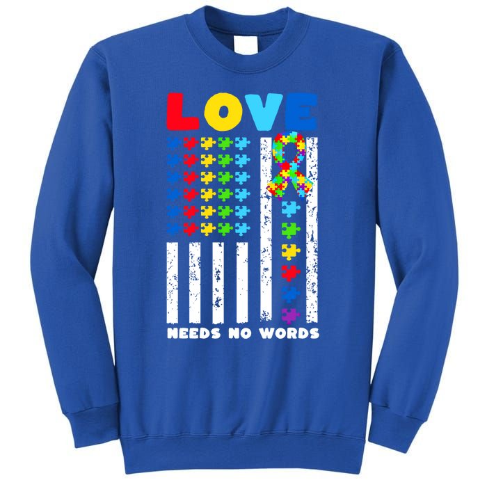 Love Needs No Words Us American Flag Autism Puzzle Autistic Gift Sweatshirt