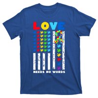 Love Needs No Words Us American Flag Autism Puzzle Autistic Gift T-Shirt