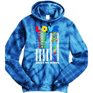 Love Needs No Words Us American Flag Autism Puzzle Autistic Gift Tie Dye Hoodie