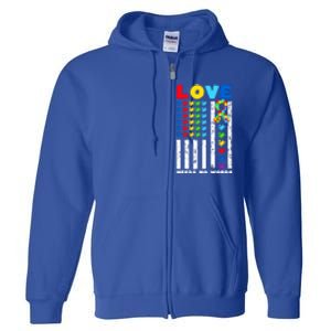 Love Needs No Words Us American Flag Autism Puzzle Autistic Gift Full Zip Hoodie