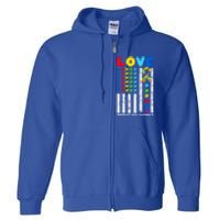 Love Needs No Words Us American Flag Autism Puzzle Autistic Gift Full Zip Hoodie