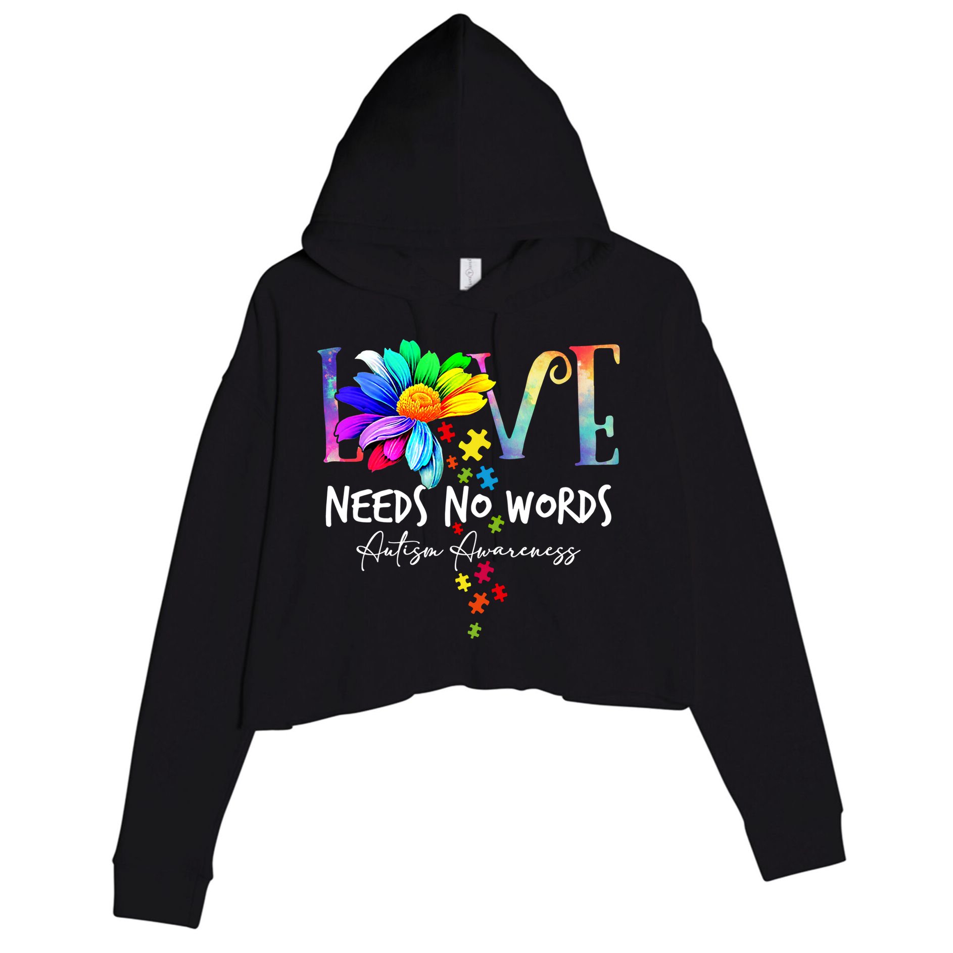 Love Needs No Words – Autism Awareness Puzzle Autism Symbol Cool Gift Crop Fleece Hoodie