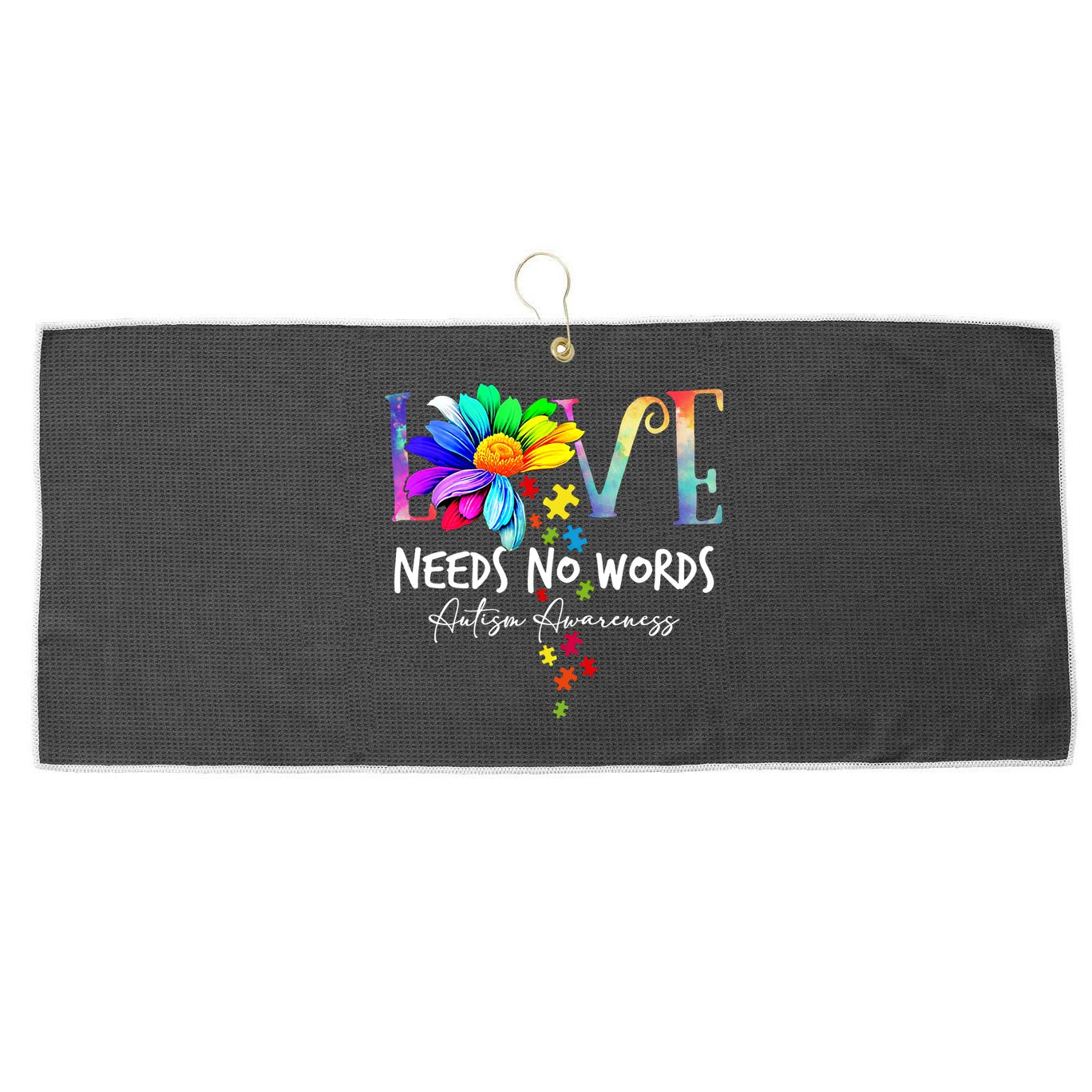 Love Needs No Words – Autism Awareness Puzzle Autism Symbol Cool Gift Large Microfiber Waffle Golf Towel