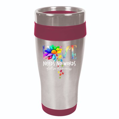 Love Needs No Words – Autism Awareness Puzzle Autism Symbol Cool Gift 16oz Travel Tumbler