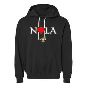 Love Nola New Orleans Fleur De Lis Heart Nola Garment-Dyed Fleece Hoodie