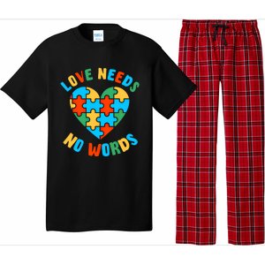 Love Needs No Words Proud Autism Puzzle Piece Heart Outfit Gift Pajama Set