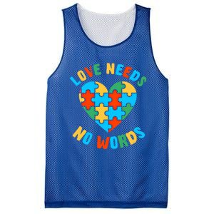 Love Needs No Words Proud Autism Puzzle Piece Heart Outfit Gift Mesh Reversible Basketball Jersey Tank