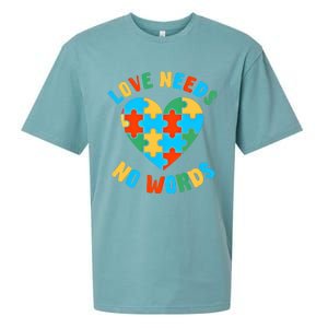 Love Needs No Words Proud Autism Puzzle Piece Heart Outfit Gift Sueded Cloud Jersey T-Shirt