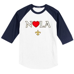 Love Nola New Orleans Fleur De Lis Heart Nola Baseball Sleeve Shirt