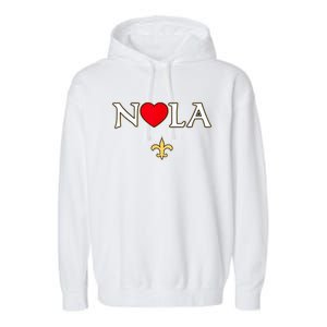 Love Nola New Orleans Fleur De Lis Heart Nola Garment-Dyed Fleece Hoodie