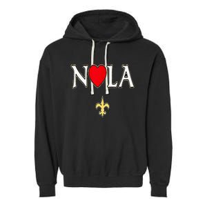 Love Nola New Orleans Fleur De Lis Heart Nola Garment-Dyed Fleece Hoodie