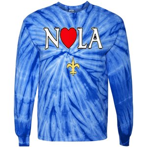 Love Nola New Orleans Fleur De Lis Heart Nola Tie-Dye Long Sleeve Shirt