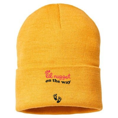 Lil Nugget On The Way Pregnancy Announcement Chicken Nugget Sustainable Knit Beanie