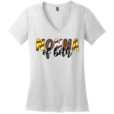 Leopard Nonna Of Both Baseball Softball Grandma Mother's Day Women's V-Neck T-Shirt