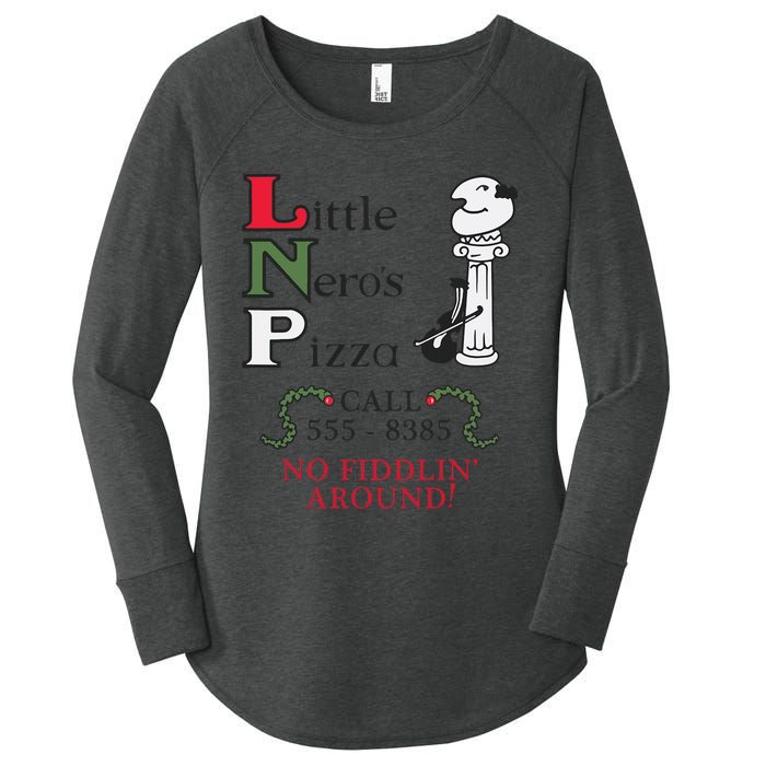 Little NeroS Pizza No Around Vintage Printed Graphic Women's Perfect Tri Tunic Long Sleeve Shirt