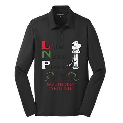 Little NeroS Pizza No Around Vintage Printed Graphic Silk Touch Performance Long Sleeve Polo