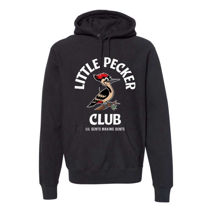 Little Nature Pecker Club Funny Woodpecker Premium Hoodie