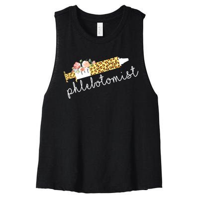 Leopard Needle Phlebotomist Phlebotomy Tech Technician Nurse Women's Racerback Cropped Tank