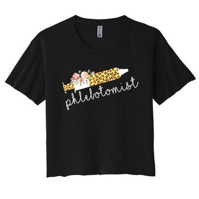 Leopard Needle Phlebotomist Phlebotomy Tech Technician Nurse Women's Crop Top Tee