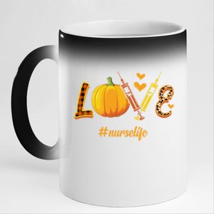 Love Nurse Pumpkin Leopard Fall Halloween Thanksgiving Meaningful Gift 11oz Black Color Changing Mug