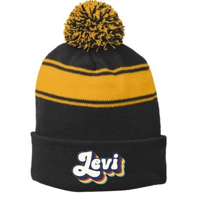 Levi Name Personalized Surname First Name Levi Stripe Pom Pom Beanie