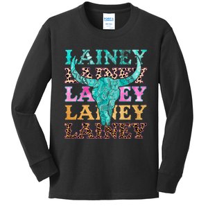 Lainey Name Personalized Cute Gifts Idea Lainey Bullskull Kids Long Sleeve Shirt