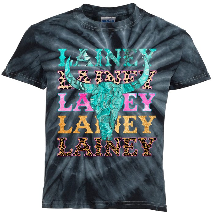 Lainey Name Personalized Cute Gifts Idea Lainey Bullskull Kids Tie-Dye T-Shirt