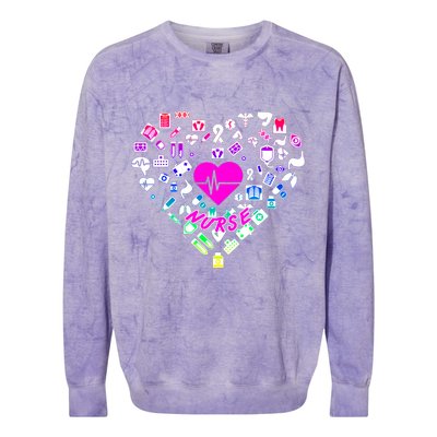 Love Nursing Rainbow Heart Collage Colorblast Crewneck Sweatshirt