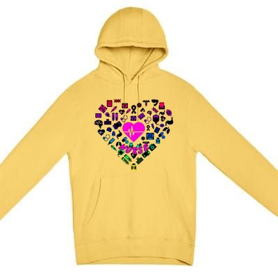 Love Nursing Rainbow Heart Collage Premium Pullover Hoodie